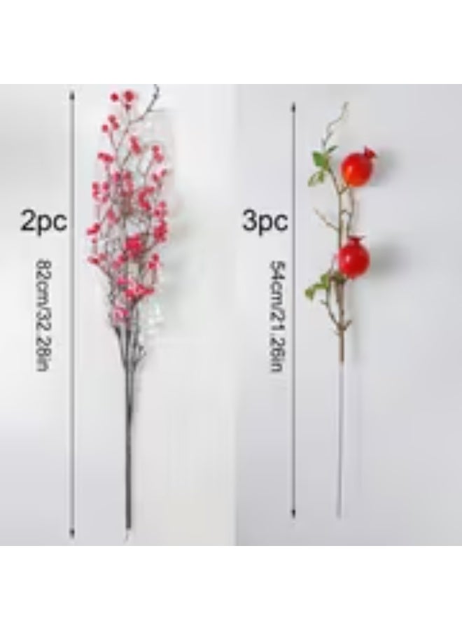 إيروريكس طقم 5 فروع رمان صناعية كبيرة مع ثمار حمراء وزهور واقعية – ديكور حصاد صناعي للاستخدام طوال العام - Image 2