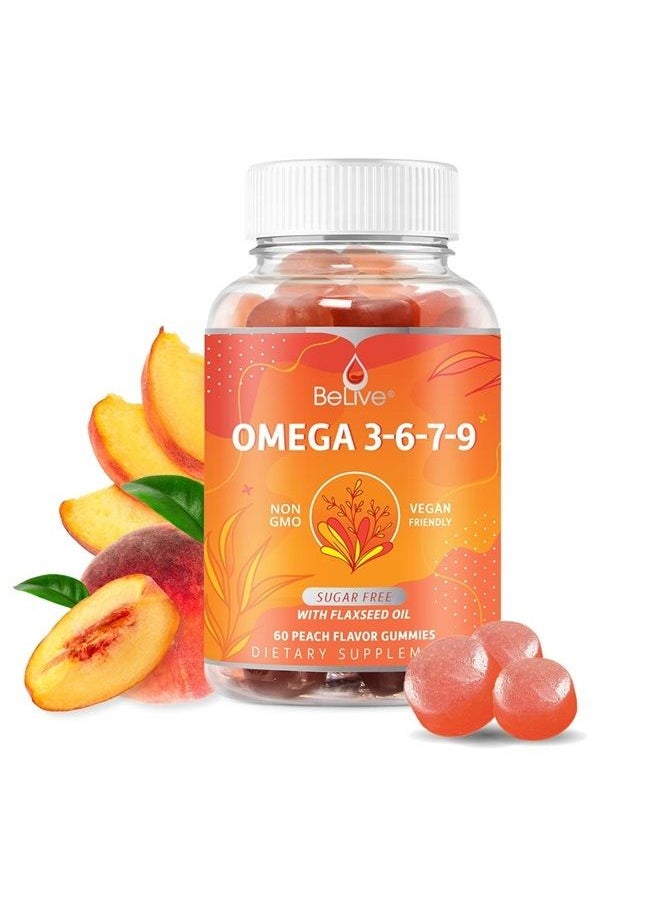 BeLive Organic Omega 3 Gummies with Omegas 6, 7, 9, DHA & EPA from Flaxseed Oil and Sea Buckthorn Fruit Oil - Sugar-Free, Supports Brain, Heart, Eye & Immune System, Supplements for Kids & Adults (60 CT)  - Image 1