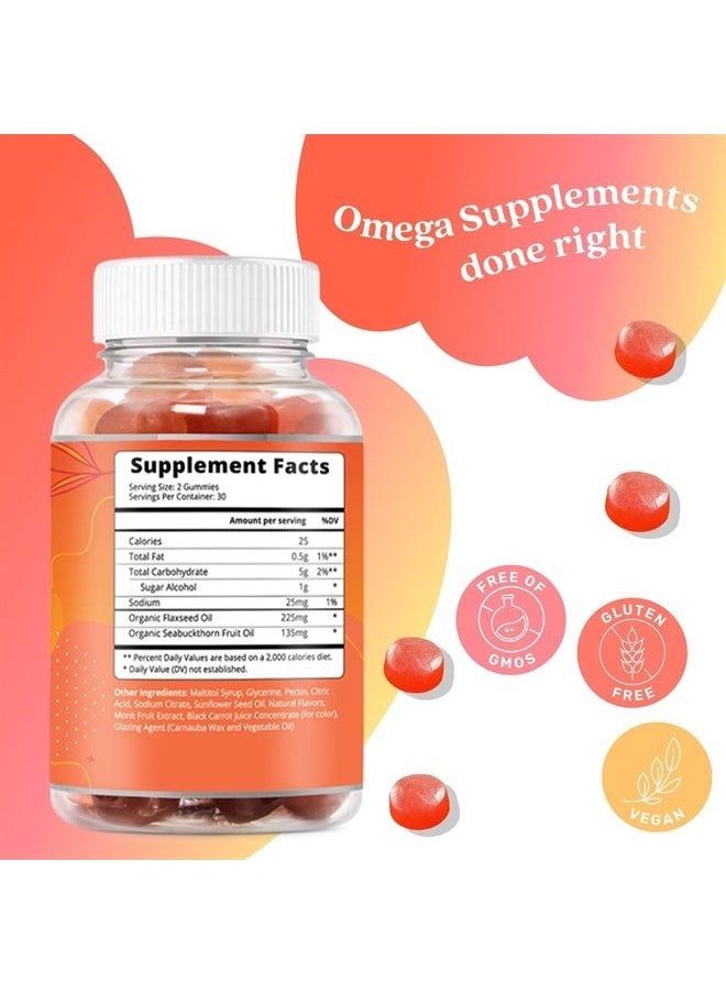 BeLive Organic Omega 3 Gummies with Omegas 6, 7, 9, DHA & EPA from Flaxseed Oil and Sea Buckthorn Fruit Oil - Sugar-Free, Supports Brain, Heart, Eye & Immune System, Supplements for Kids & Adults (60 CT)  - Image 2