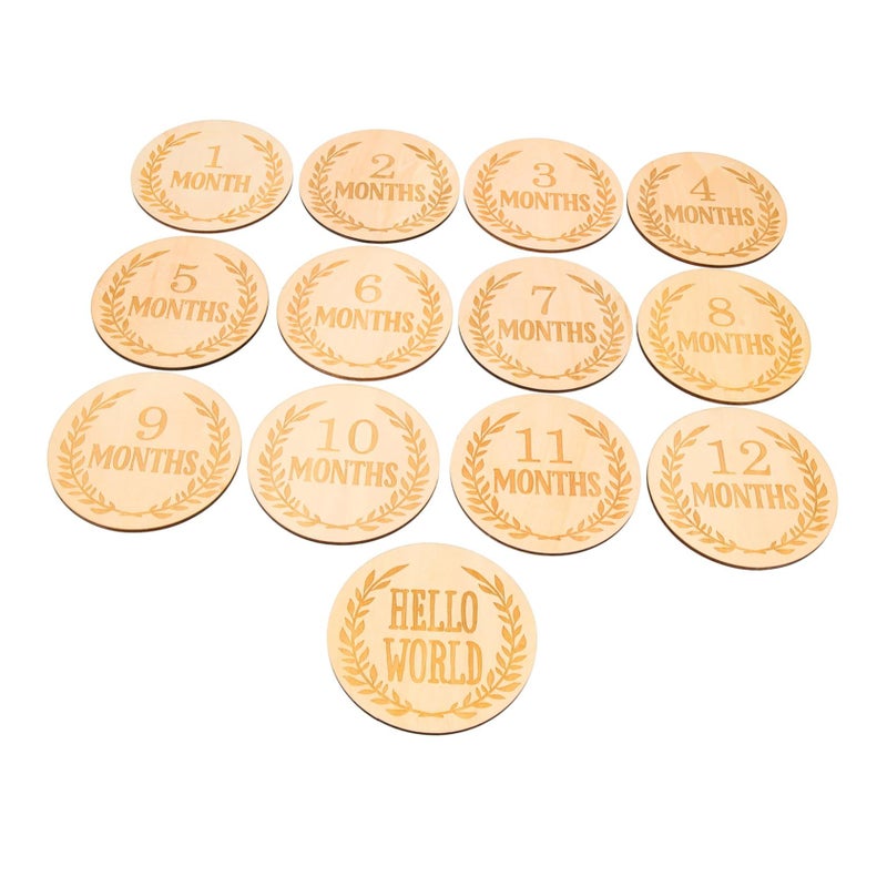 SECFOU 13Pcs Monthly Milestone Wooden Sign Cards Baby Growth Discs Photo Props Set - Image 2