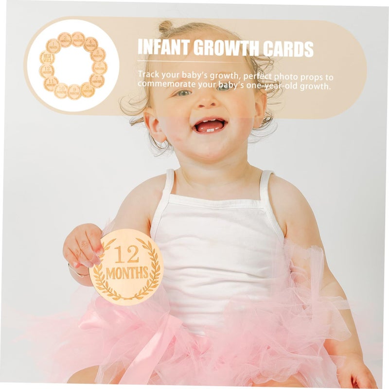 SECFOU 13Pcs Monthly Milestone Wooden Sign Cards Baby Growth Discs Photo Props Set - Image 5
