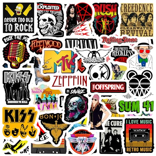 True Flair Trueflair Pack of 53 Rock Band Music Vinyl Laptop Stickers, Random Designs, for Laptop, Journal, Bike Helmet, Diary, Guitar, Mobile, Waterproof, Self-Adhesive (Rock Band) - Image 1