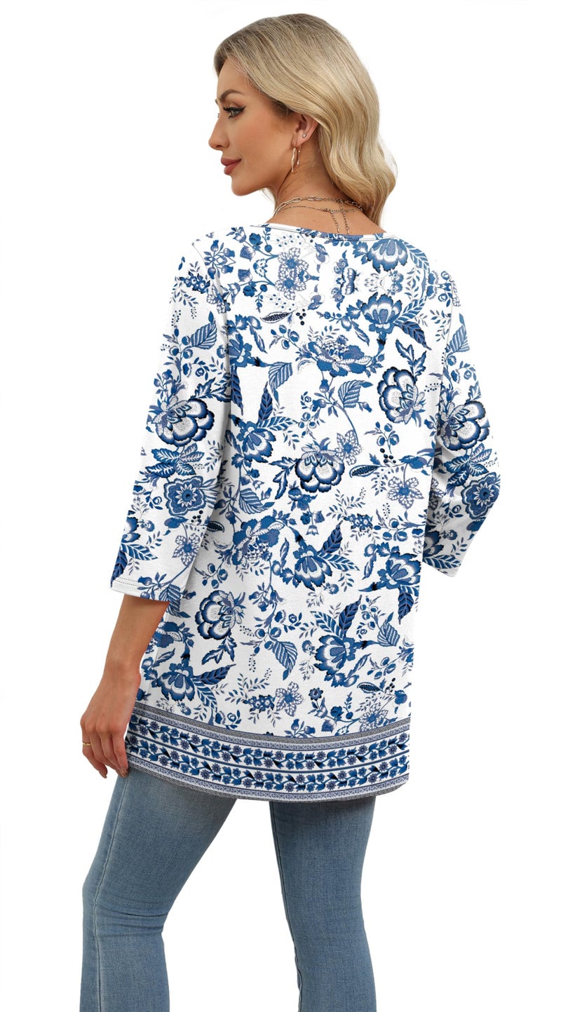 OFEEFAN Boho Tops Dress Shirts Short Sleeve Shirts For Women Summer Outfits For Women 2026 Floral 02 L - Image 5