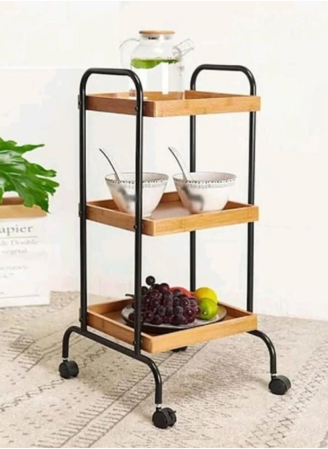 Cady One 3-Tier Mobile Serving Cart with Wheels and Metal Base, Mobile Coffee Table with Storage Shelf, Small Mobile Side Table  - Image 1