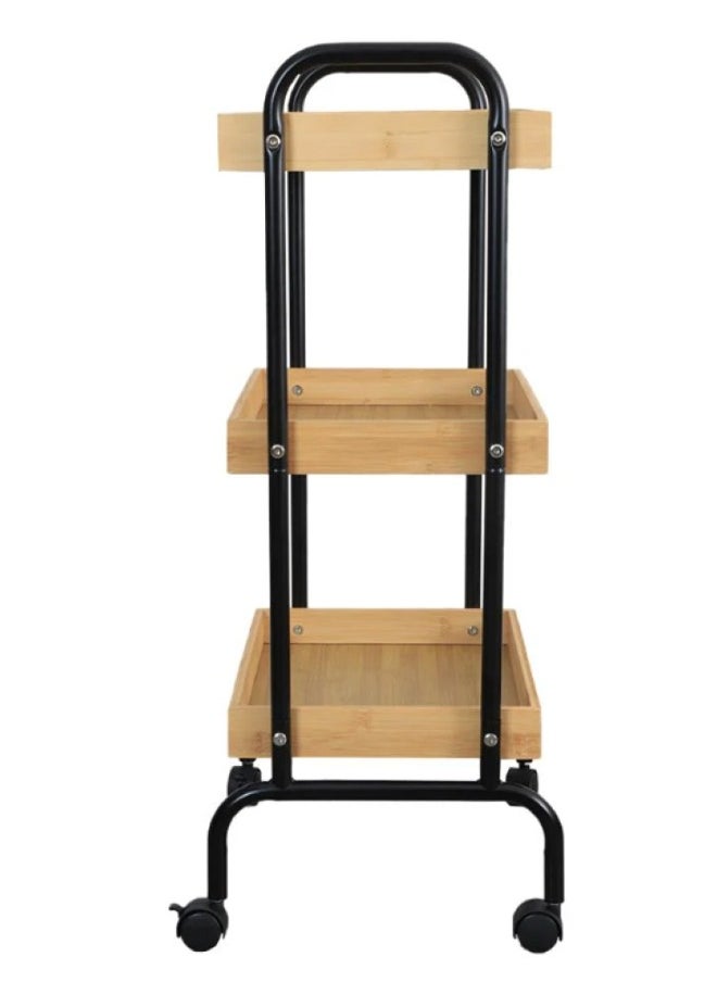Cady One 3-Tier Mobile Serving Cart with Wheels and Metal Base, Mobile Coffee Table with Storage Shelf, Small Mobile Side Table  - Image 4