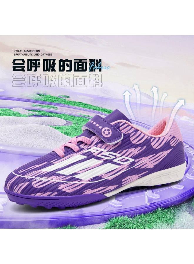 2588 Purple Girls' Professional Football Shoes Crushed Nails For Women Primary School Students Velcro Junior High School Adult Children Boys' Tf Training Shoes