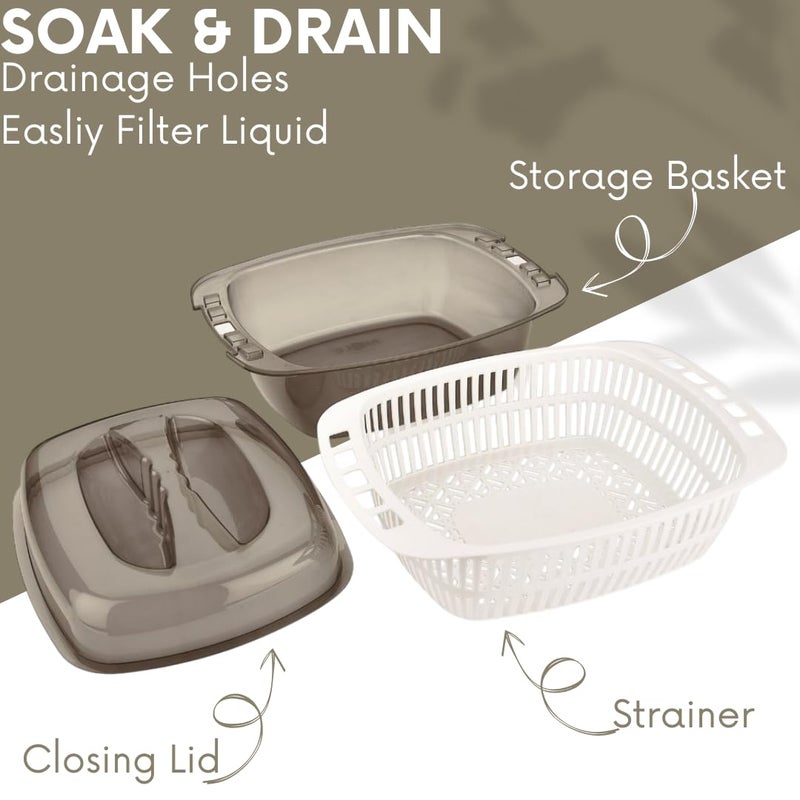 Nabhya 2 in 1 Multifunctional Washing Vegetables & Fruit Draining Basket Strainer Storage Box (Grey) - Image 4