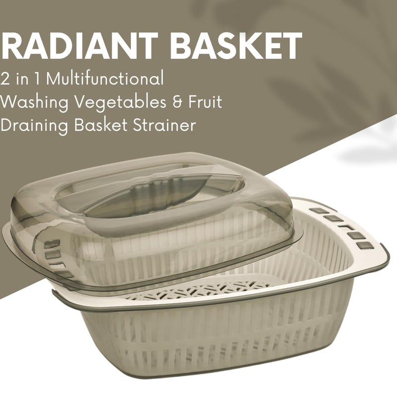 Nabhya 2 in 1 Multifunctional Washing Vegetables & Fruit Draining Basket Strainer Storage Box (Grey) - Image 2