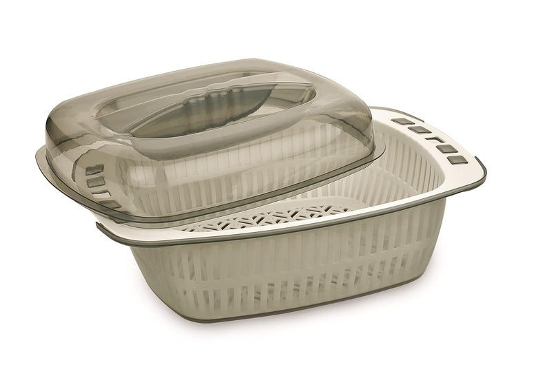Nabhya 2 in 1 Multifunctional Washing Vegetables & Fruit Draining Basket Strainer Storage Box (Grey) - Image 1