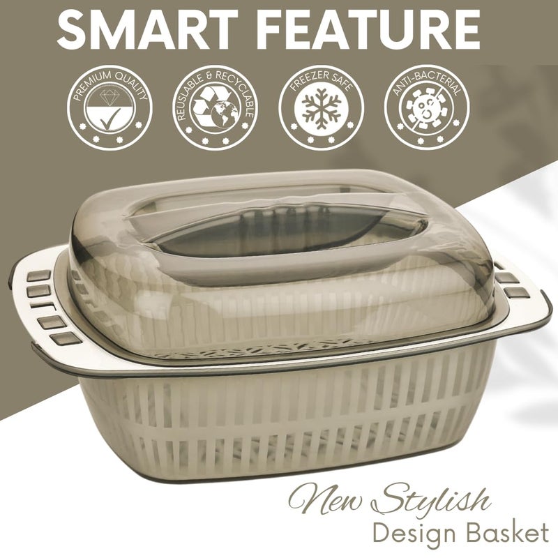 Nabhya 2 in 1 Multifunctional Washing Vegetables & Fruit Draining Basket Strainer Storage Box (Grey) - Image 3