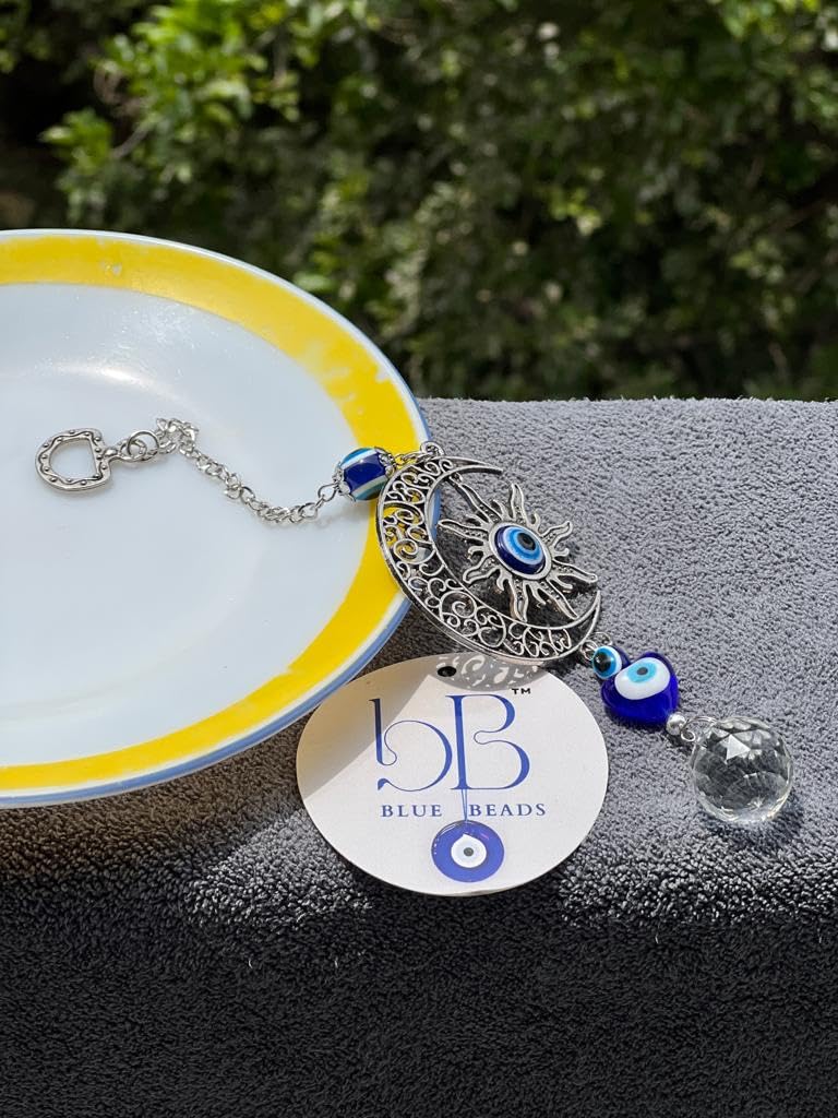 BLUE BEADS Home Decor Evil Eye Hanging Wall Hanging Car Hanging Crystal Angel Suncatcher with Crystals Balls Prism Rainbow Maker for Home, Office, Garden Decoration, Window Decorations Decor - Image 4