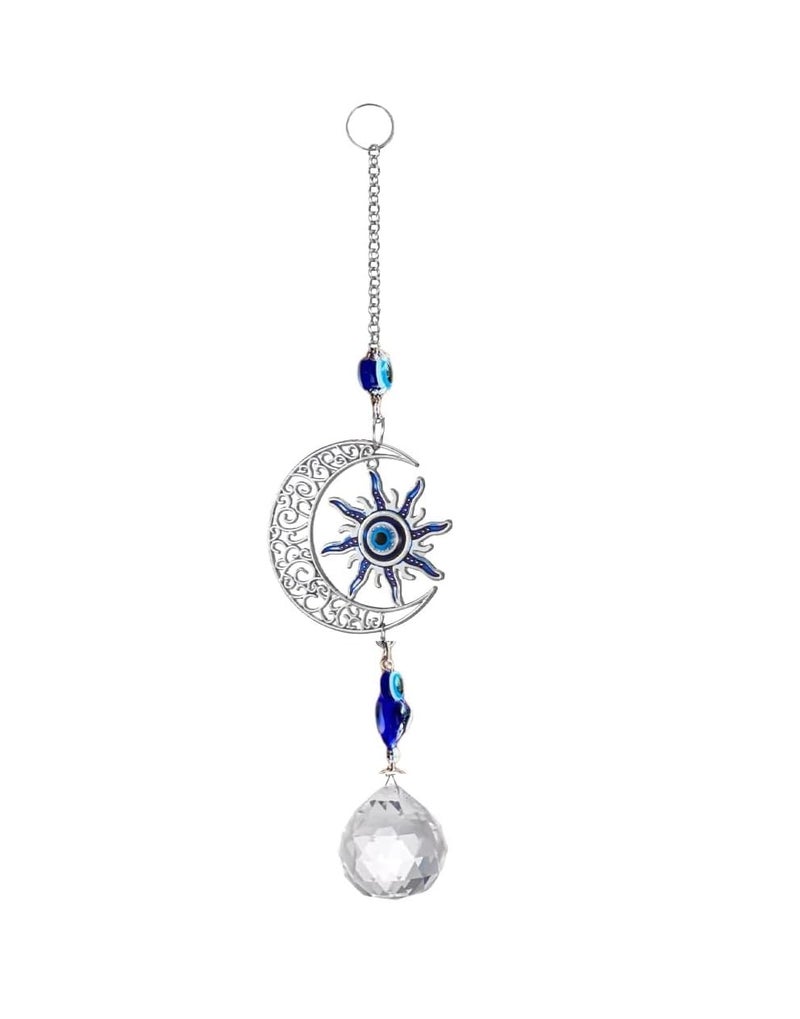 BLUE BEADS Home Decor Evil Eye Hanging Wall Hanging Car Hanging Crystal Angel Suncatcher with Crystals Balls Prism Rainbow Maker for Home, Office, Garden Decoration, Window Decorations Decor - Image 1