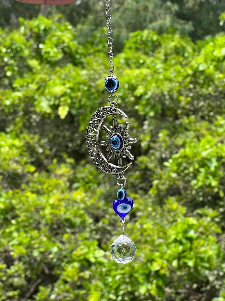 BLUE BEADS Home Decor Evil Eye Hanging Wall Hanging Car Hanging Crystal Angel Suncatcher with Crystals Balls Prism Rainbow Maker for Home, Office, Garden Decoration, Window Decorations Decor - Image 3