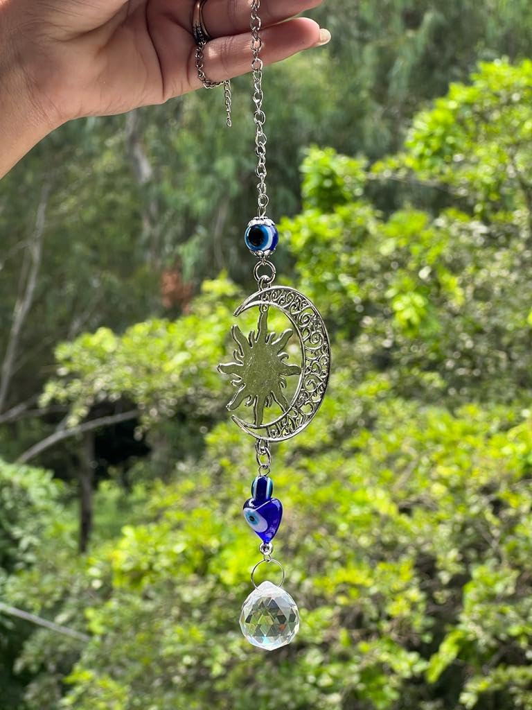 BLUE BEADS Home Decor Evil Eye Hanging Wall Hanging Car Hanging Crystal Angel Suncatcher with Crystals Balls Prism Rainbow Maker for Home, Office, Garden Decoration, Window Decorations Decor - Image 5