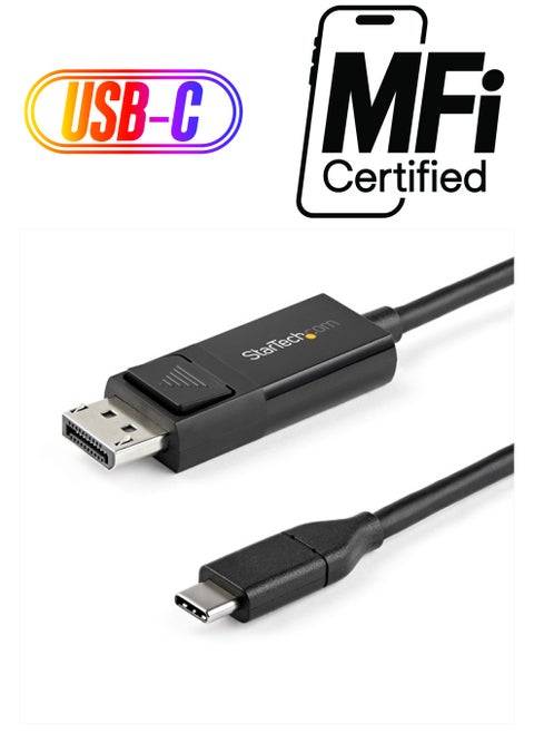 كابل USB C إلى DisplayPort 1.2 بطول 6.6 قدم (2 متر) بدقة 4K وتردد 60 هرتز - كابل محول فيديو ثنائي الاتجاه من DP إلى USB-C أو من USB-C إلى DP - كابل شاشة HBR2/HDR - USB Type C/TB3 (CDP2DP2MBD) أسود