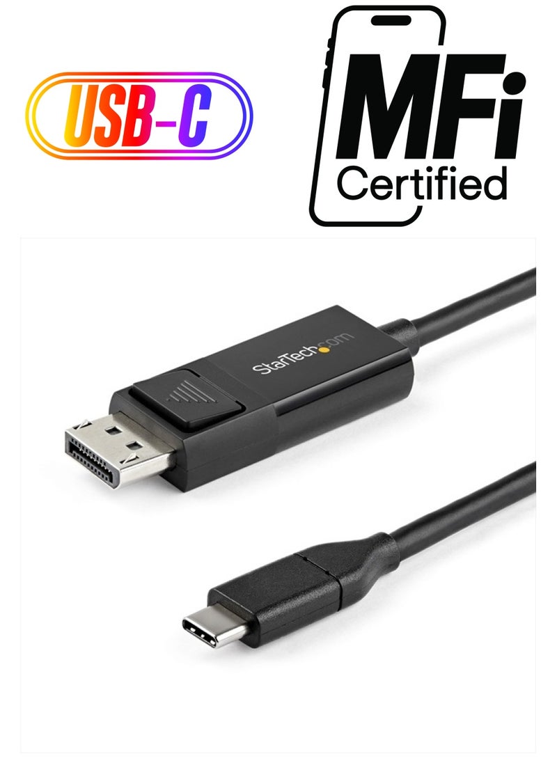 StarTech - كابل USB C إلى DisplayPort 1.2 بطول 6.6 قدم (2 متر) بدقة 4K وتردد 60 هرتز - كابل محول فيديو ثنائي الاتجاه من DP إلى USB-C أو من USB-C إلى DP - كابل شاشة HBR2/HDR - USB Type C/TB3 (CDP2DP2MBD) أسود - Image 1