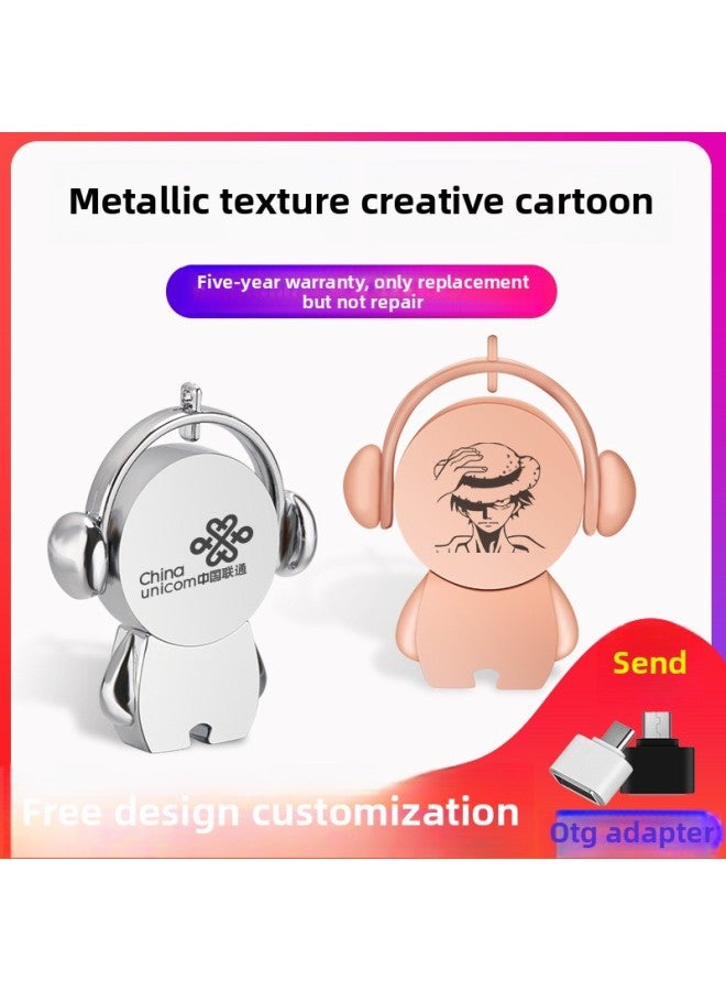 Metal U Disk Creative Car Musician U Disk Logo Mobile Phone Computer Dual-use Gift Cartoon USB Wholesale-Color:Rose Gold-Capacity:4GB - Image 1