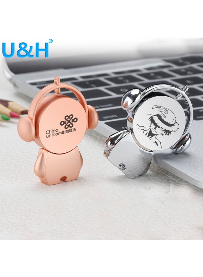 Metal U Disk Creative Car Musician U Disk Logo Mobile Phone Computer Dual-use Gift Cartoon USB Wholesale-Color:Rose Gold-Capacity:4GB - Image 2