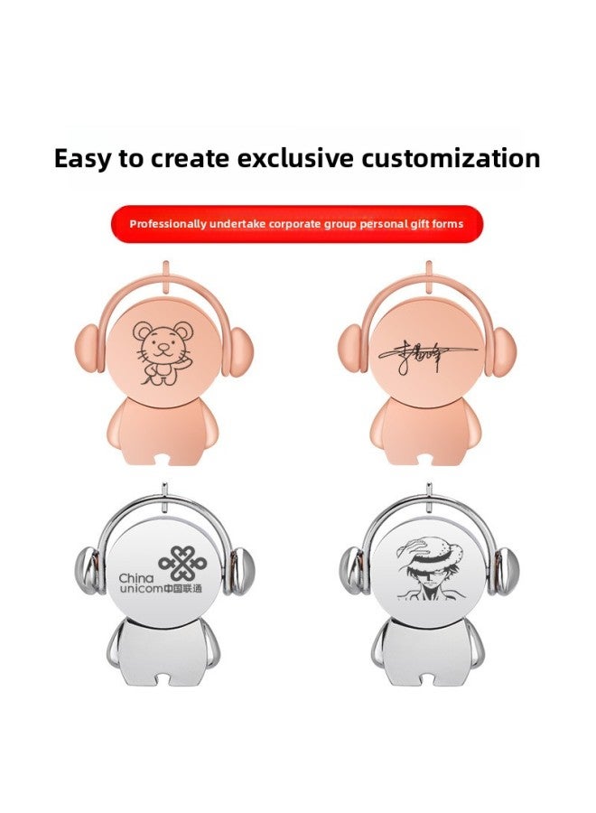 Metal U Disk Creative Car Musician U Disk Logo Mobile Phone Computer Dual-use Gift Cartoon USB Wholesale-Color:Rose Gold-Capacity:4GB - Image 4