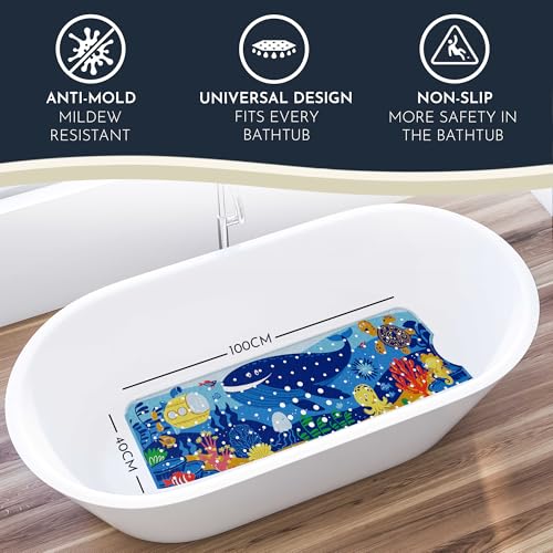 Homerella Bath Tub Mat Non Slip Anti Mold for Kids BPA Free INCL Hooks - homerella® Ocean Sea Animals 40x16, Baby Bath Mat Non Slip 200 Suction Cups, Non Toxic Machine Washable Toddler Bath Mat, EU Certified - Image 2