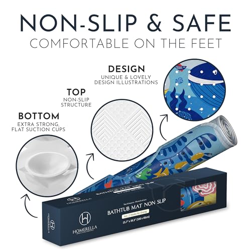 Homerella Bath Tub Mat Non Slip Anti Mold for Kids BPA Free INCL Hooks - homerella® Ocean Sea Animals 40x16, Baby Bath Mat Non Slip 200 Suction Cups, Non Toxic Machine Washable Toddler Bath Mat, EU Certified - Image 4