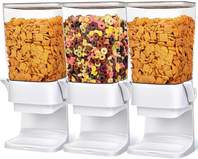 QNP Cereal Dispenser Countertop 3pcs,5.5L Cereal Containers Storage Dispenser for Pantry,Dry Food Storage Rice Containers,Candy Dispenser,Snack Organizer Machine for Grains, Nuts,Oatmeal, Pet Food White - Image 1