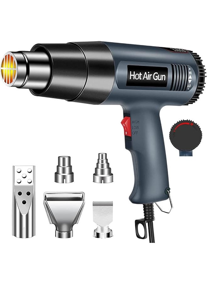 DMG TECH 2000W Heat Gun Heavy Duty Hot Air Gun Kit With 5 Nozzles 1.5S Fast Heating Stepless Temperature Adjustment 122℉ To 1202℉ Heat Gun Tool For Shrink Tubing Crafting Wood Markers  - Image 1
