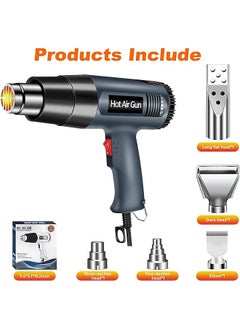 DMG TECH 2000W Heat Gun Heavy Duty Hot Air Gun Kit With 5 Nozzles 1.5S Fast Heating Stepless Temperature Adjustment 122℉ To 1202℉ Heat Gun Tool For Shrink Tubing Crafting Wood Markers  - Image 2