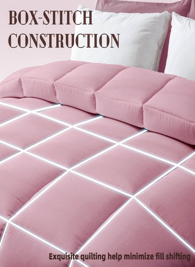 DOWNCOOL لحاف داون كولر بحجم كوين، إدخال لحاف، لون وردي فاتح لجميع الفصول، لحاف خفيف الوزن، لحاف بديل من الريش بف-tabs في الزوايا (وردي، كوين 88x92 بوصة) - Image 4