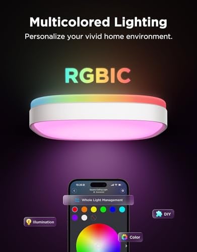 Govee ضوء سقف ذكي من جوفي RGBIC LED مربع يعمل مع Matter 2400LM ضوء مثبت على السقف ألوان قابلة للتخصيص 2700K6500K قابل للتعتيم لغرفة النوم وغرفة المعيشة 12 بوصة 1 عبوة - Image 3
