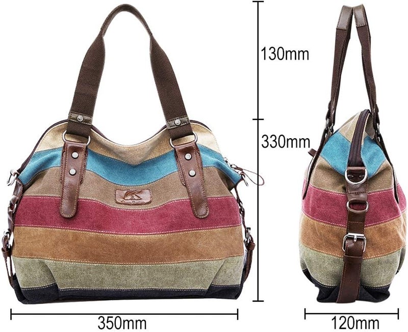 SNUG STAR Canvas Handbag Multi-Color Striped Lattice Cross Body Shoulder Purse Bag Tote-Handbag for Women | Striped, Lattice, Shoulder, Purse, Bag, Striped, Lattice, Shoulder, Purse, Bag - Image 5