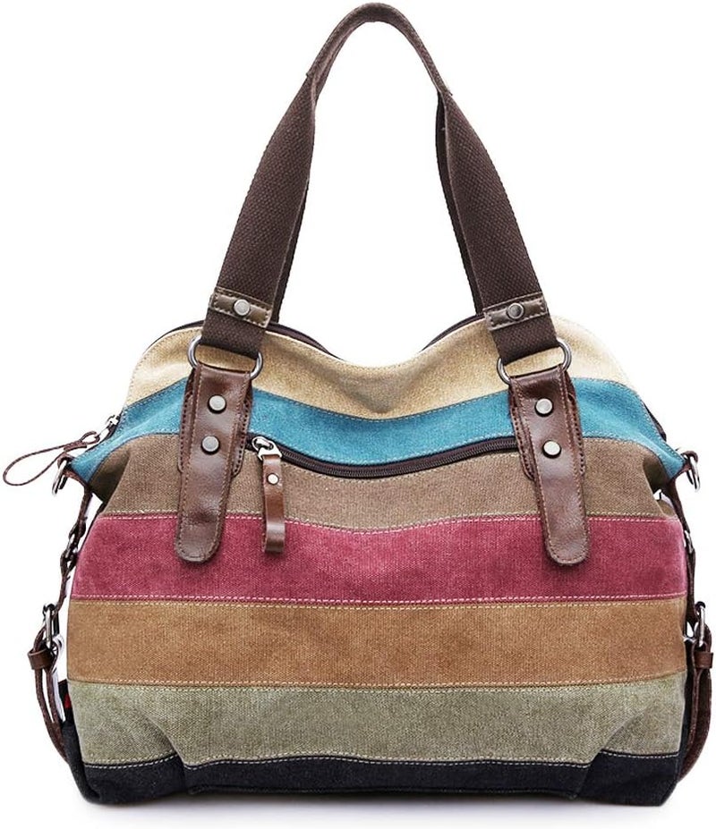SNUG STAR Canvas Handbag Multi-Color Striped Lattice Cross Body Shoulder Purse Bag Tote-Handbag for Women | Striped, Lattice, Shoulder, Purse, Bag, Striped, Lattice, Shoulder, Purse, Bag - Image 2