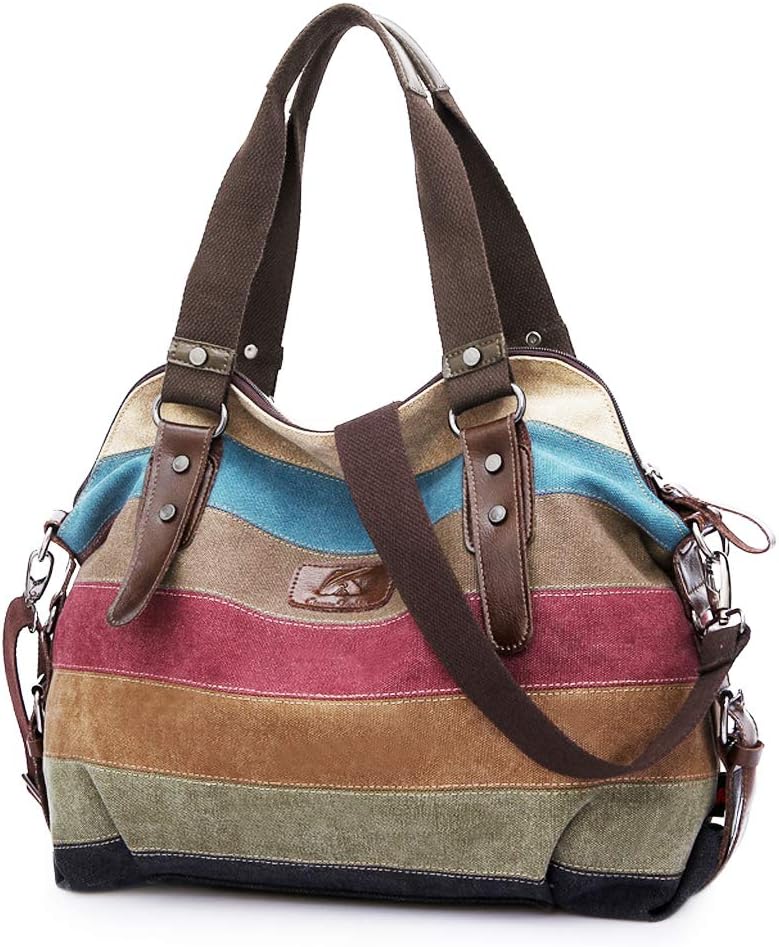 SNUG STAR Canvas Handbag Multi-Color Striped Lattice Cross Body Shoulder Purse Bag Tote-Handbag for Women | Striped, Lattice, Shoulder, Purse, Bag, Striped, Lattice, Shoulder, Purse, Bag - Image 1