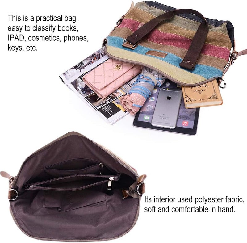 SNUG STAR Canvas Handbag Multi-Color Striped Lattice Cross Body Shoulder Purse Bag Tote-Handbag for Women | Striped, Lattice, Shoulder, Purse, Bag, Striped, Lattice, Shoulder, Purse, Bag - Image 3