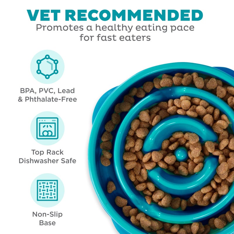 Outward Hound Medium Slow Feeder Bowl, Puzzle Maze for Fast Eaters, Small to Medium Dogs, Helps Prevent Bloat & Aid Digestion, Holds 2 Cups Wet or Dry Food, Non-Slip, Made Without BPA, Turquoise - Image 3