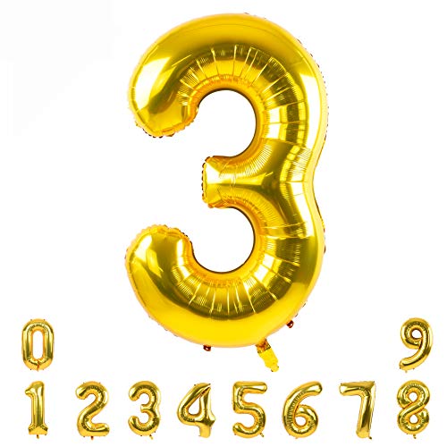 TONIFUL 40 Inch Gold Large Numbers 09Number 3 Digital Helium BalloonsFoil Mylar Big Number Balloons for 2026 Graduation New Year Eve Birthday Party Supplies Decorations - Image 1
