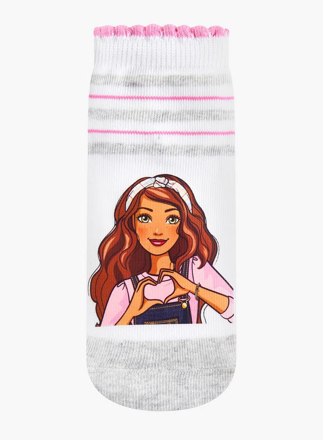 Barbie Pack Of 5 Girls Socks Ankle Length Printed - Image 2