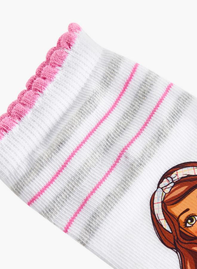 Barbie Pack Of 5 Girls Socks Ankle Length Printed - Image 5