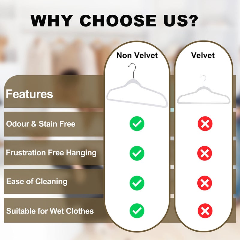 Quality Hangers 50 Pack Non-Velvet Plastic Hangers for Clothes - Heavy Duty Coat Hanger Set - Space-Saving Closet with Chrome Swivel Hook, Functional Non-Flocked Hangers - Cream White - Image 3