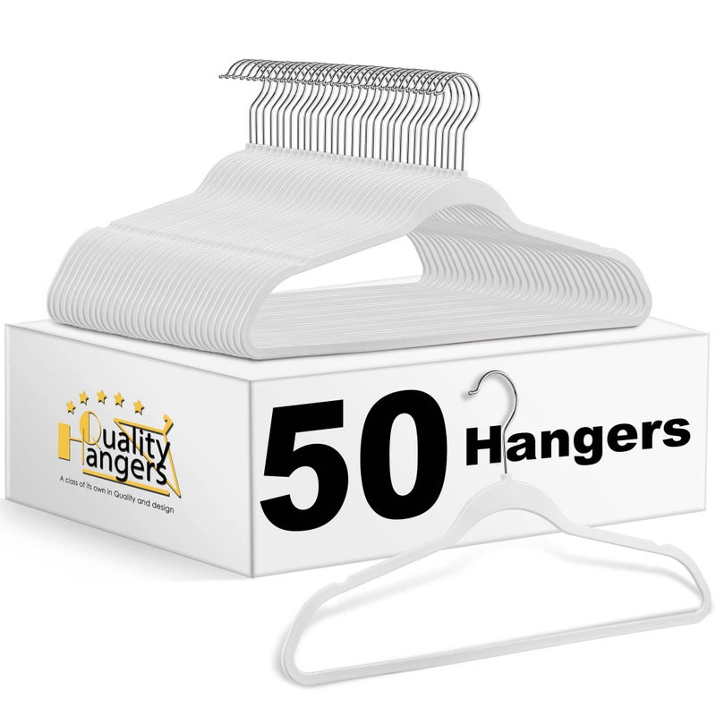 Quality Hangers 50 Pack Non-Velvet Plastic Hangers for Clothes - Heavy Duty Coat Hanger Set - Space-Saving Closet with Chrome Swivel Hook, Functional Non-Flocked Hangers - Cream White - Image 1