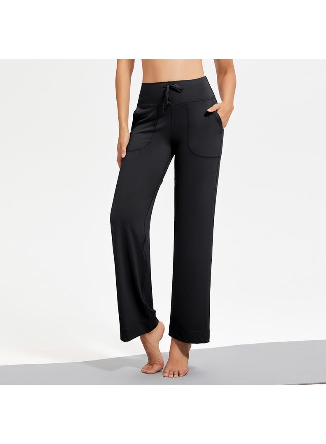 Wide Leg Yoga Pants For Women Solid Color High Waist Sweatpants With Pockets Stretch Comfy Workout Sports Trousers  - Image 1