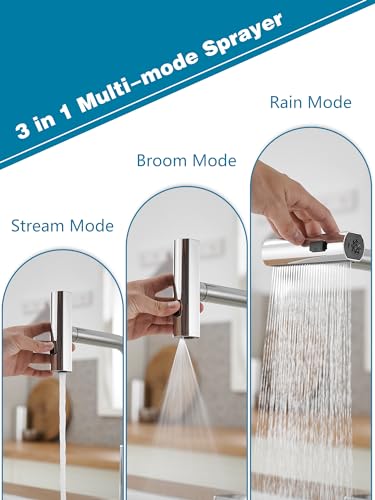 JOOM Kitchen Faucets with Pull Down Sprayer,Waterfall Kitchen Sink Faucet,Commercial Utility Stainless Steel Kitchen Faucets,Single Handle Kitchen Sink Faucet with Pull Down Sprayer for 3 Function - Image 2