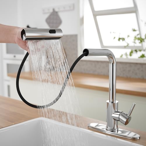 JOOM Kitchen Faucets with Pull Down Sprayer,Waterfall Kitchen Sink Faucet,Commercial Utility Stainless Steel Kitchen Faucets,Single Handle Kitchen Sink Faucet with Pull Down Sprayer for 3 Function - Image 5