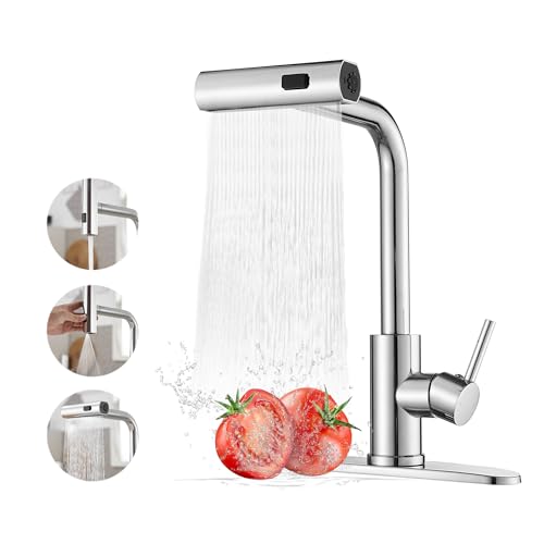 JOOM Kitchen Faucets with Pull Down Sprayer,Waterfall Kitchen Sink Faucet,Commercial Utility Stainless Steel Kitchen Faucets,Single Handle Kitchen Sink Faucet with Pull Down Sprayer for 3 Function - Image 1