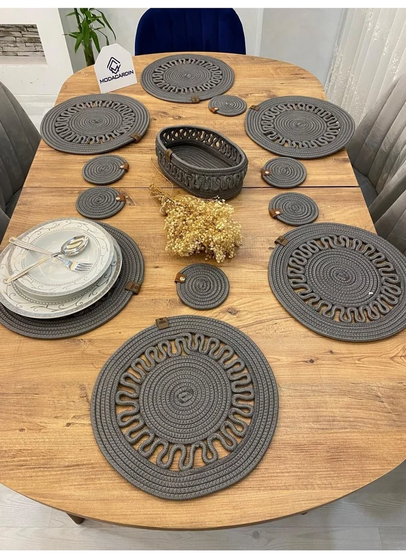 BDZ Deri BDZ Leather Jute Wicker American Service Plate Coaster and Basket 13 Pieces