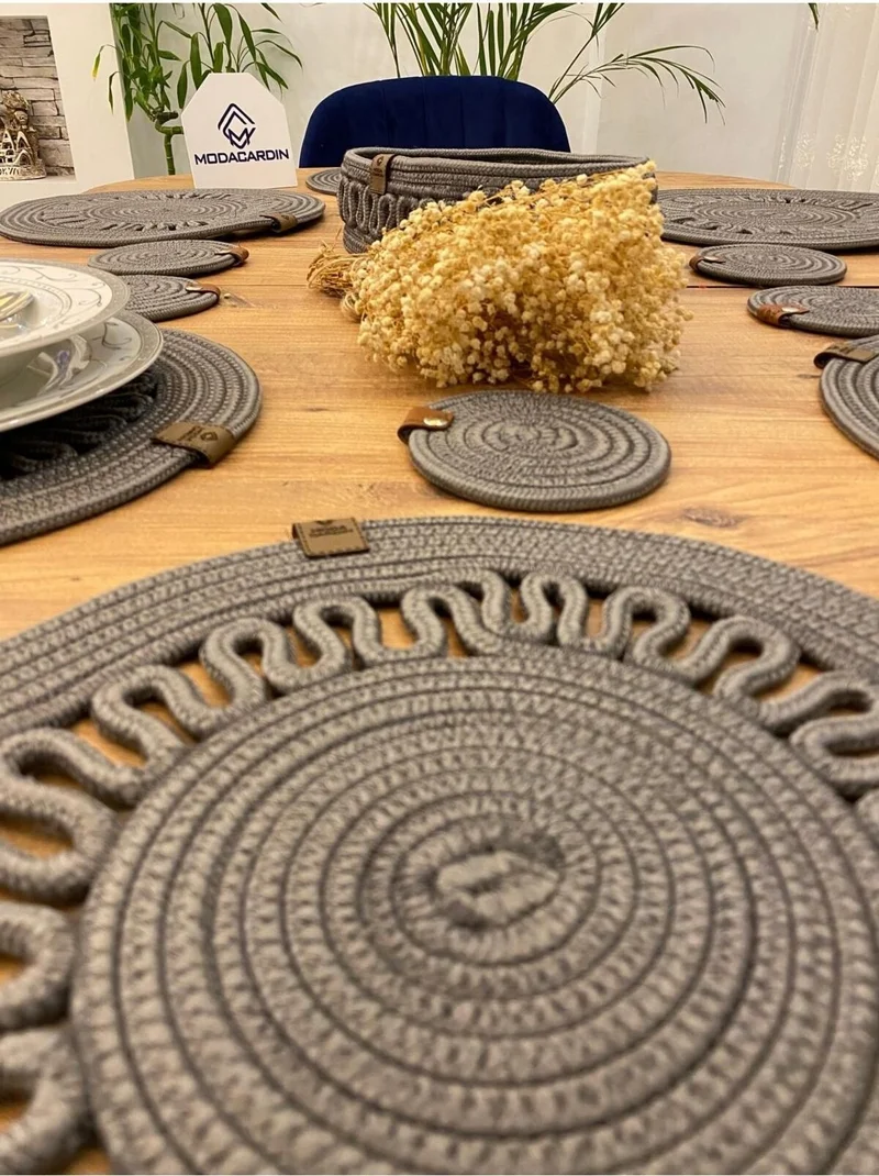 بدز ديري BDZ Leather Jute Wicker American Service Plate Coaster and Basket 13 Pieces