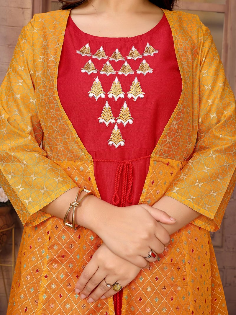 rangita Mustard Chanderi Printed Calf Length Anarkali Kurti | Kurta for Women_M - Image 2