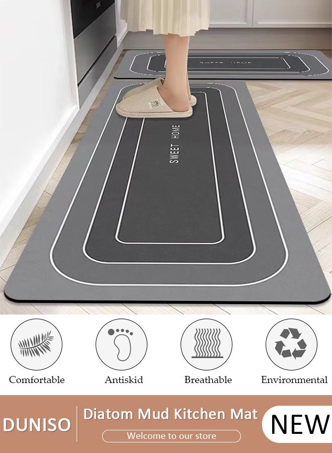 DUNISO 2 PCS  Kitchen Mats and Rugs Set , Non Slip Heavy Duty Standing Mat, Quick Dry Diatom Mud Floor Mat,  Extra Soft and Absorbent Floor Mats for  Kitchen, Bath, Office, Laundry(40*60cm+40*120cm) - Image 1