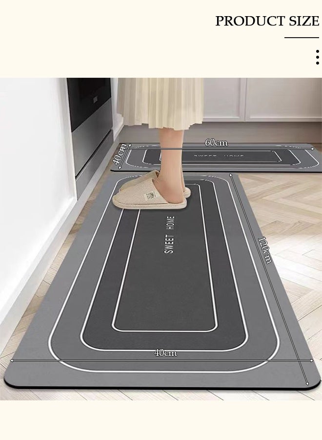 DUNISO 2 PCS  Kitchen Mats and Rugs Set , Non Slip Heavy Duty Standing Mat, Quick Dry Diatom Mud Floor Mat,  Extra Soft and Absorbent Floor Mats for  Kitchen, Bath, Office, Laundry(40*60cm+40*120cm) - Image 3
