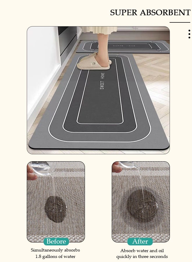 DUNISO 2 PCS  Kitchen Mats and Rugs Set , Non Slip Heavy Duty Standing Mat, Quick Dry Diatom Mud Floor Mat,  Extra Soft and Absorbent Floor Mats for  Kitchen, Bath, Office, Laundry(40*60cm+40*120cm) - Image 4